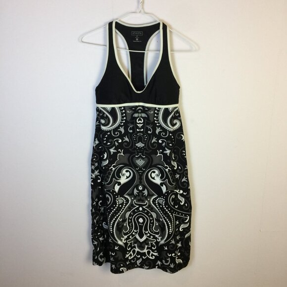 Athleta Athletic Dress Size ST Womans Tall Black Paisley Racer Back Built In Bra - Picture 1 of 16